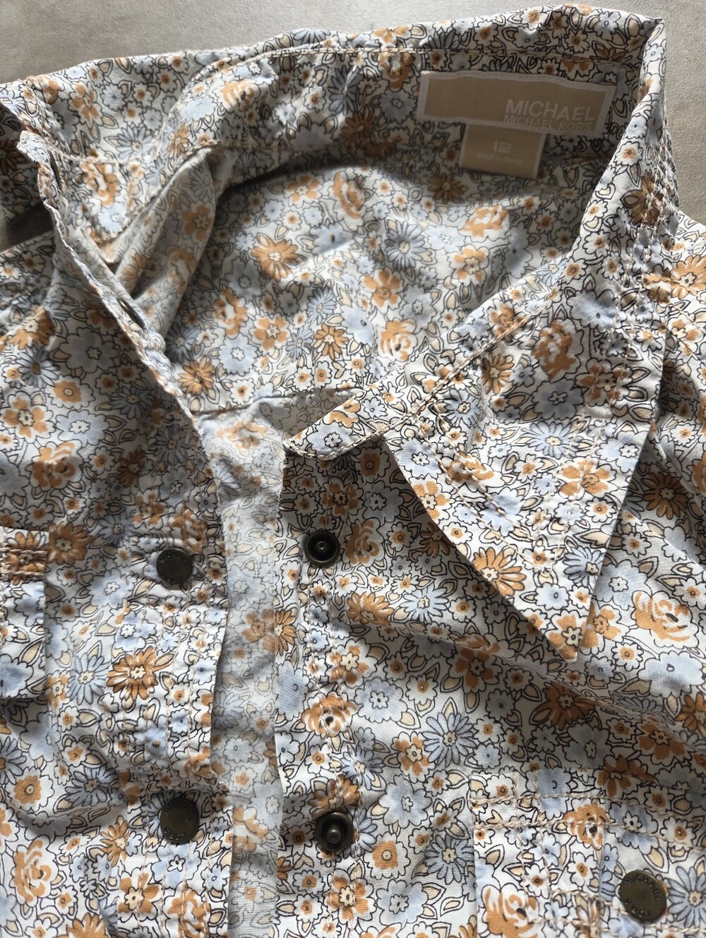 Michael Kors Floral Button-Down Shirt — White and Tan